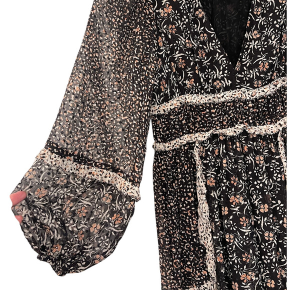 Ulla Johnson XS Primrose Dark Floral Silk Dress Boho Patchwork Long Sleeve 0 2 - Picture 8 of 12
